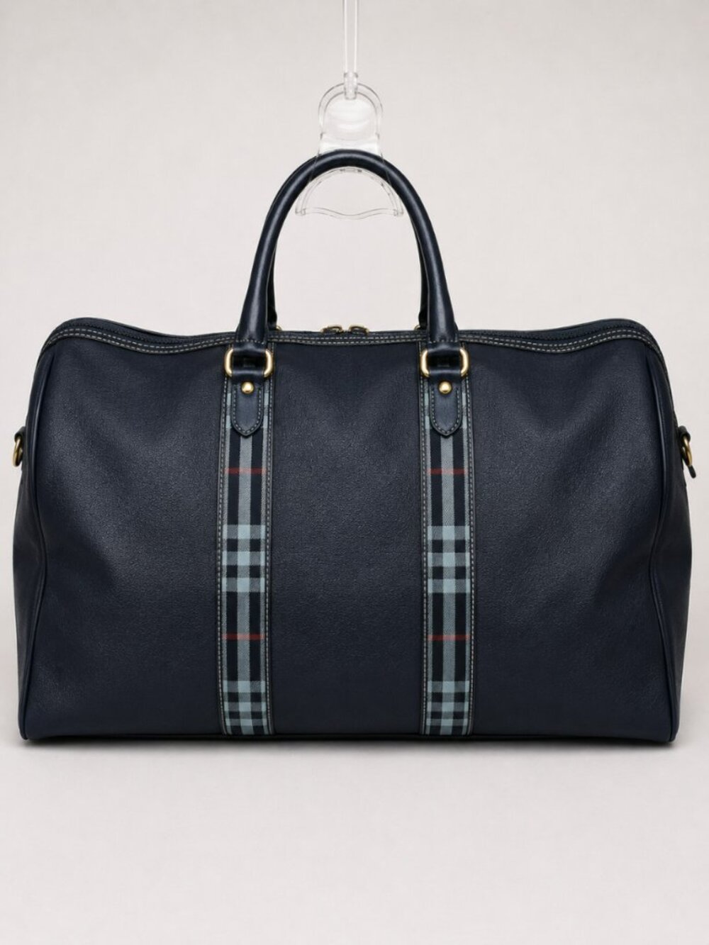 Vintage Burberrys Midnight Navy Leather Boston Duffel Travel Bag - Picture 5 of 13